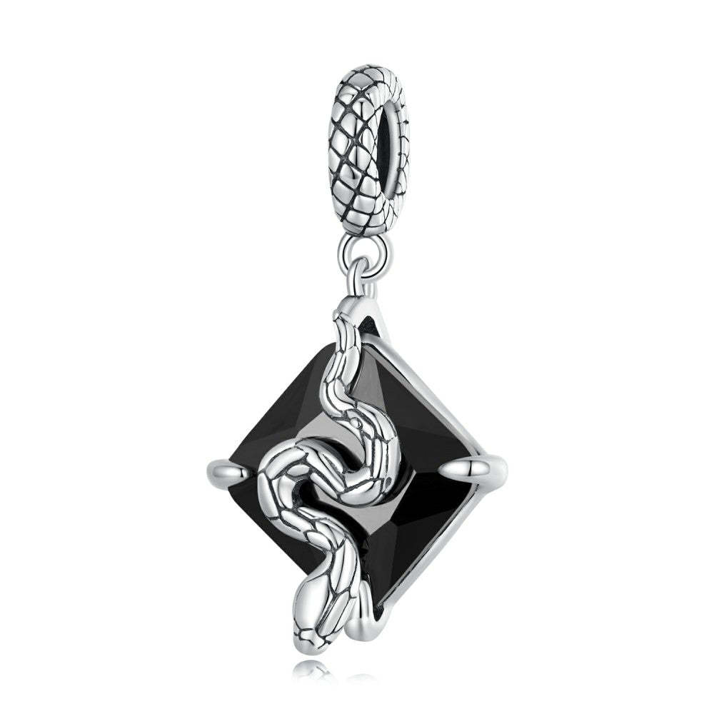 ciondolo pendente serpente su nero in argento sterling 925 yb2424