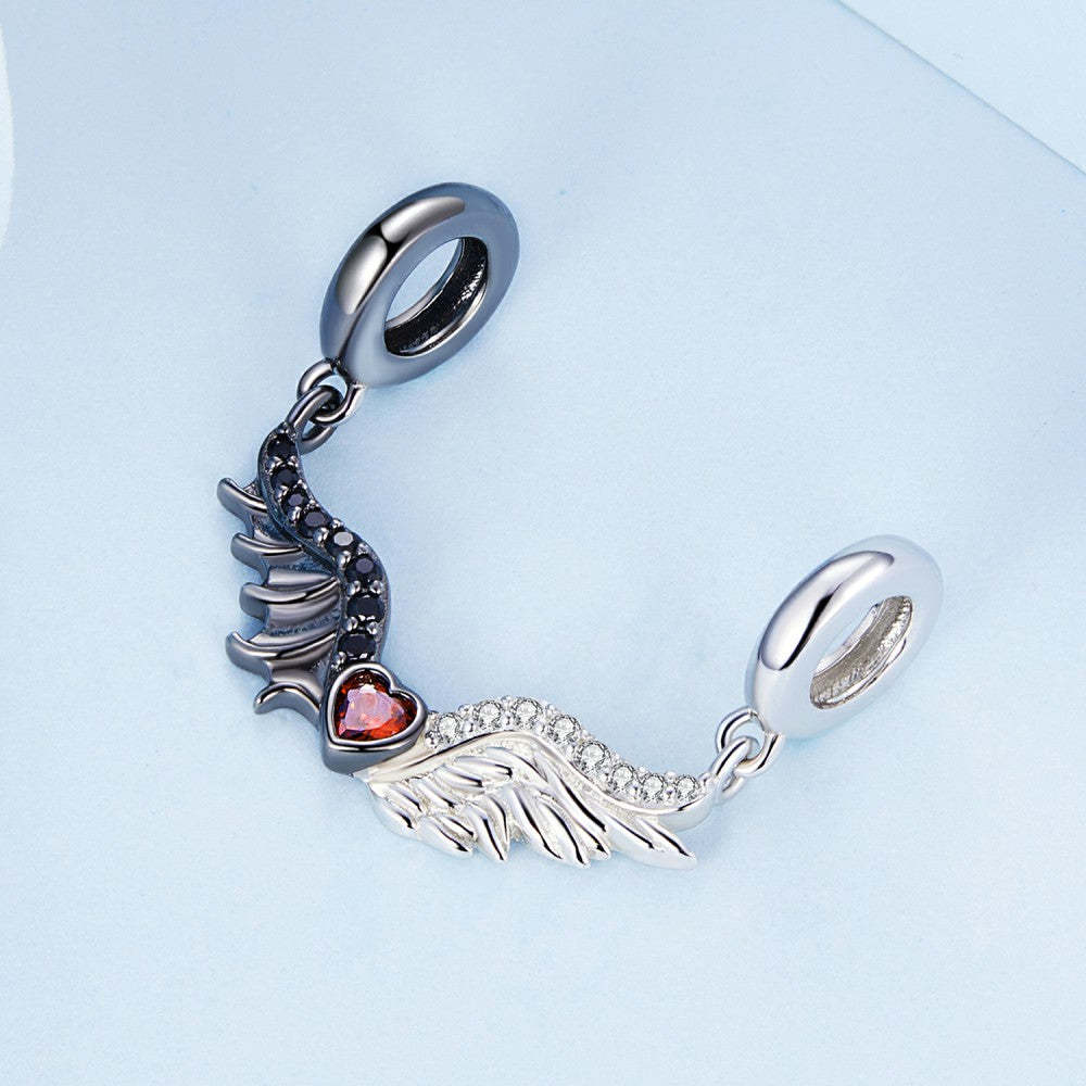 ciondolo con ali d'angelo e malvagità con cuore rosso pendente in argento sterling 925 yb2425