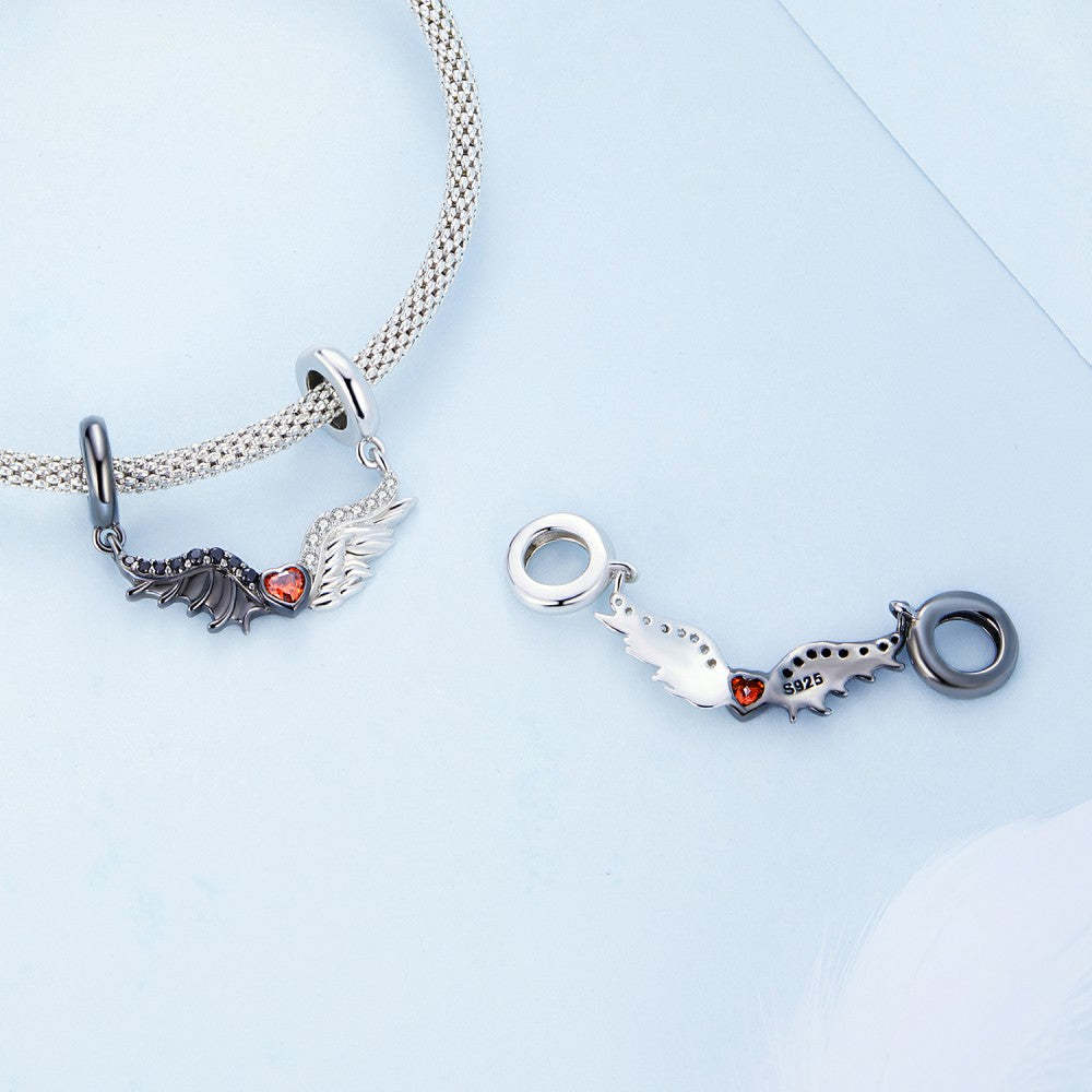 ciondolo con ali d'angelo e malvagità con cuore rosso pendente in argento sterling 925 yb2425