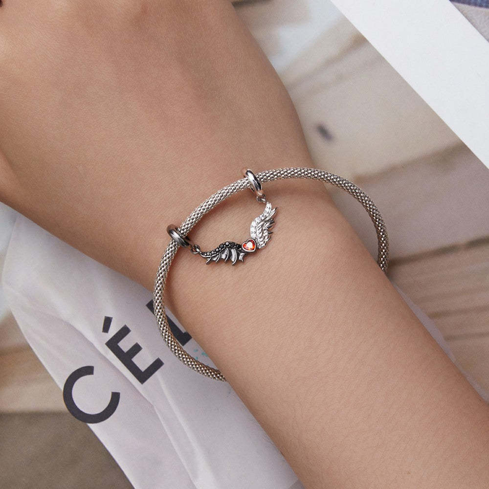 ciondolo con ali d'angelo e malvagità con cuore rosso pendente in argento sterling 925 yb2425