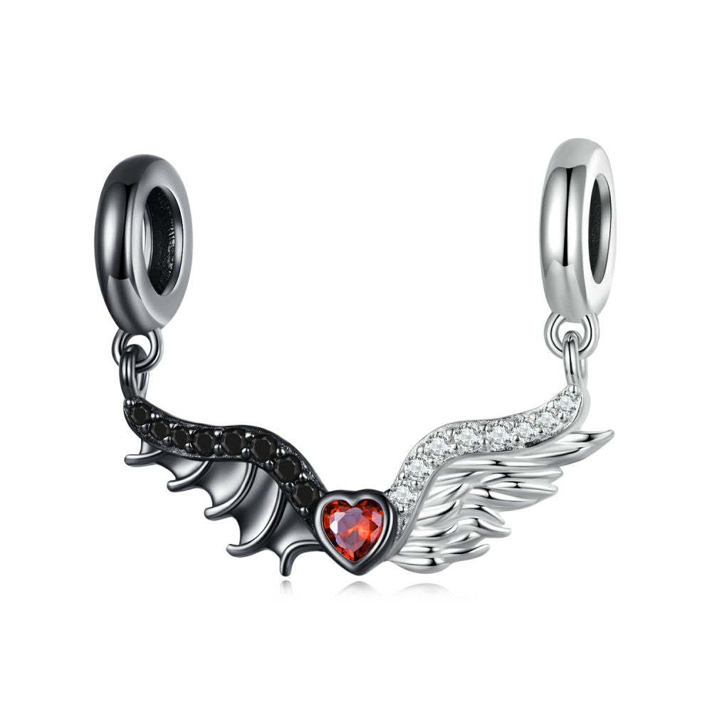ciondolo con ali d'angelo e malvagità con cuore rosso pendente in argento sterling 925 yb2425