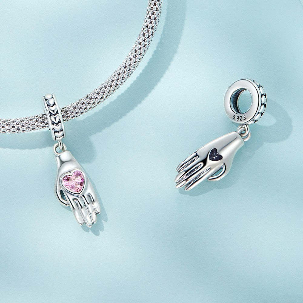 ciondolo pendente palma con cuore rosa in argento sterling 925 yb2438