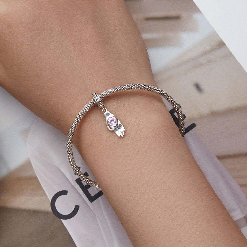 ciondolo pendente palma con cuore rosa in argento sterling 925 yb2438