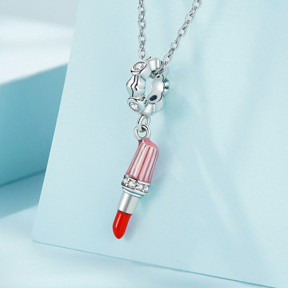 ciondolo pendente rossetto rosso in argento sterling 925 yb2440