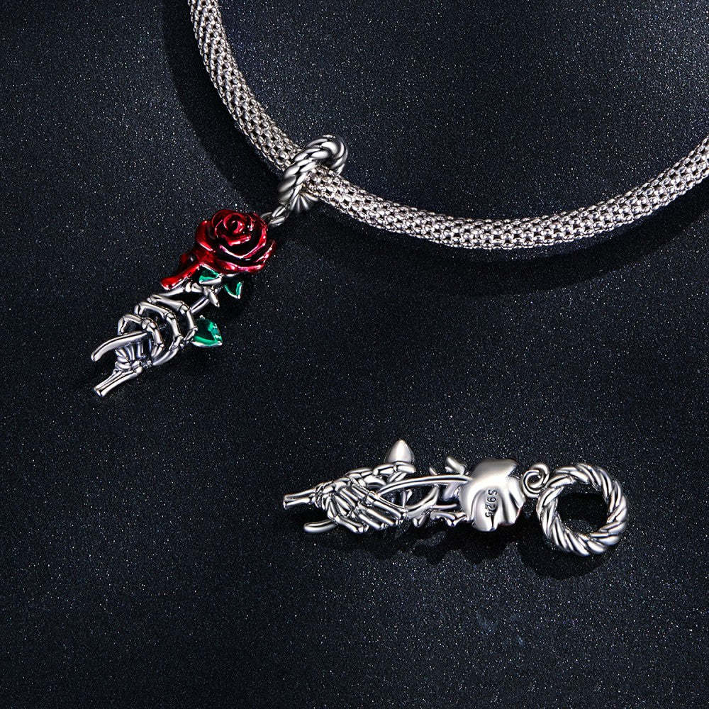 Ciondolo pendente rosa rossa sangue in argento sterling 925 yb2446
