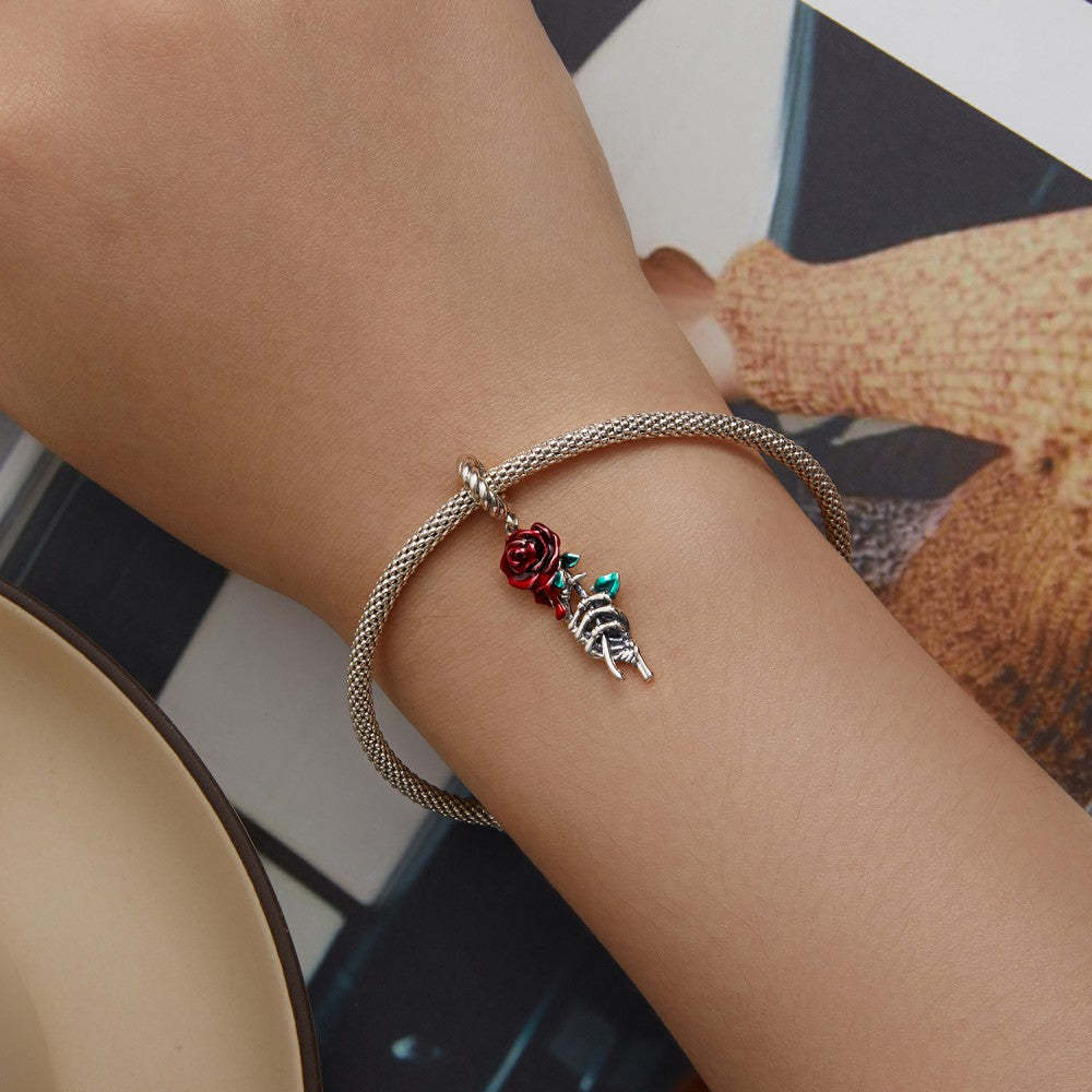 Ciondolo pendente rosa rossa sangue in argento sterling 925 yb2446