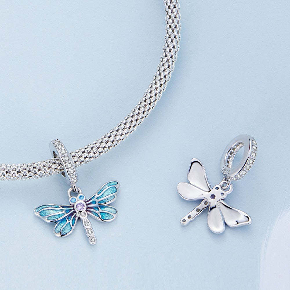 Ciondolo pendente libellula blu in argento sterling 925 yb2461