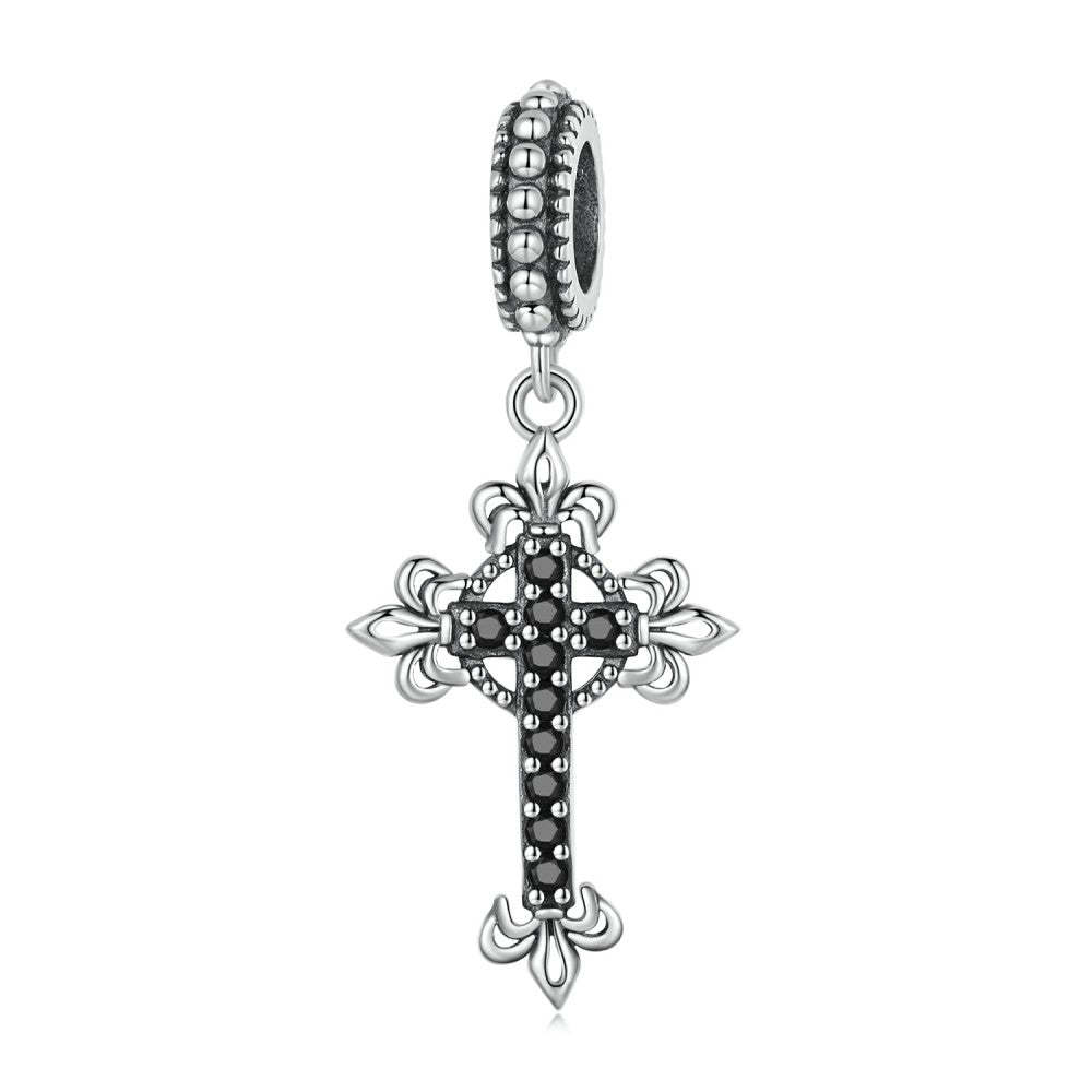 ciondolo pendente vintage con croce nera in argento sterling 925 yb2463