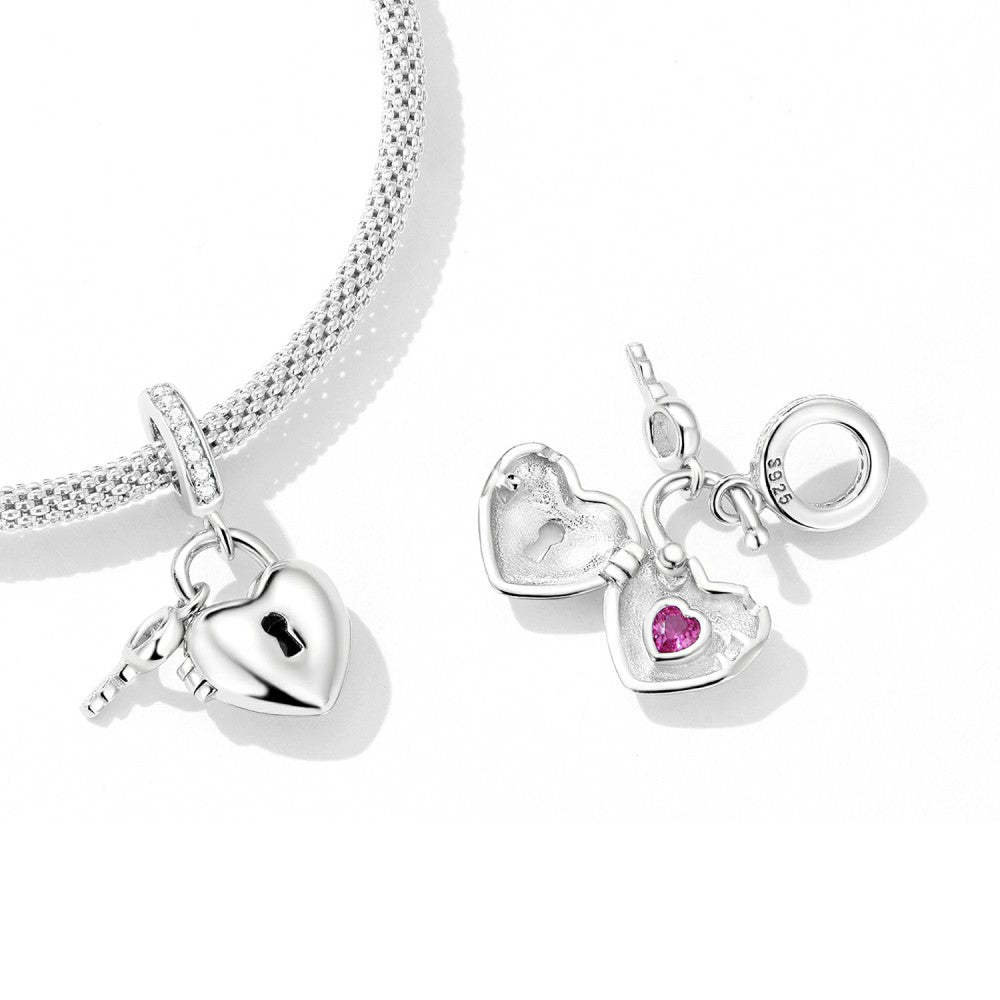 ciondolo pendente con serratura a cuore e chiave in argento sterling 925 yb2482