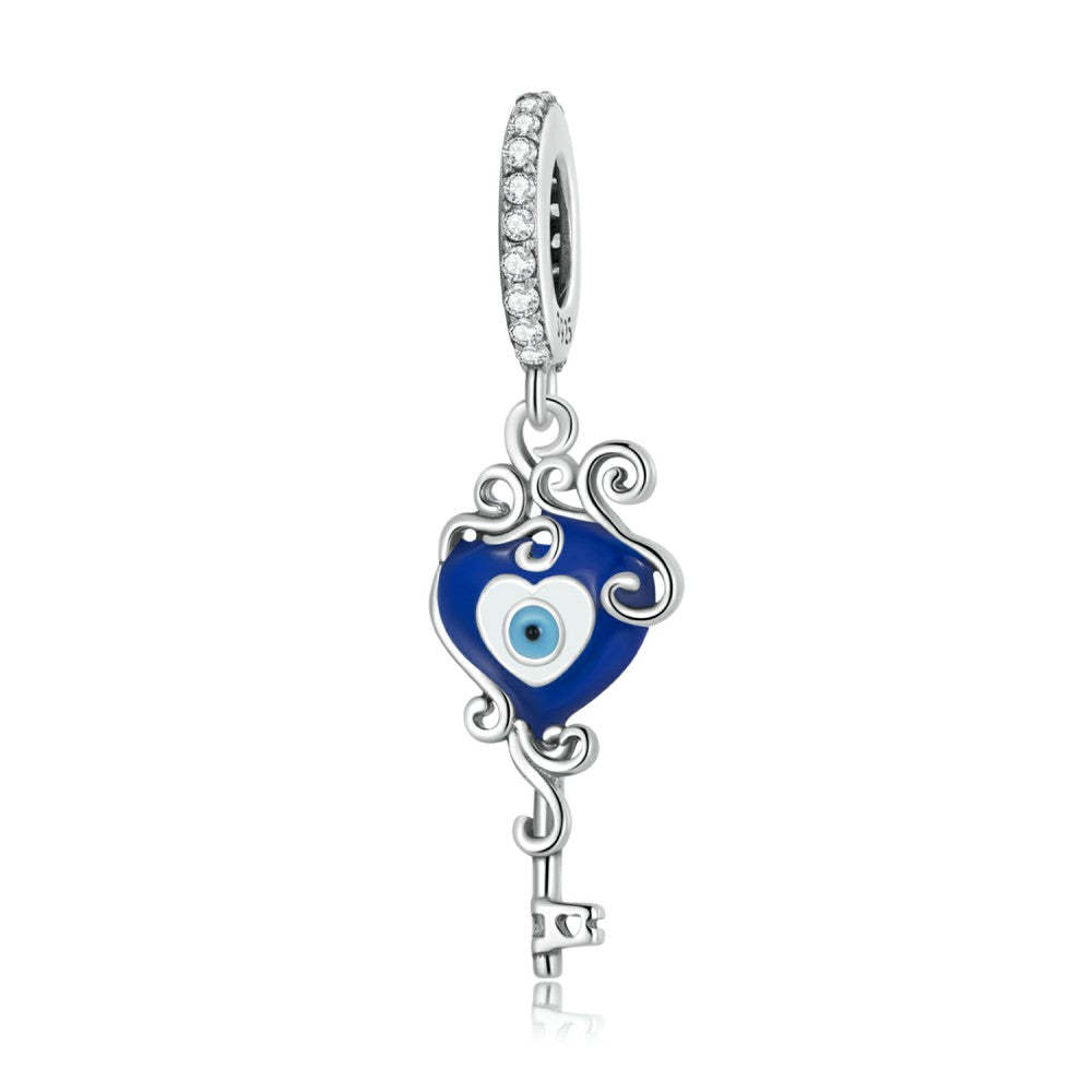 Ciondolo pendente malocchio a cuore blu in argento sterling 925 yb2483