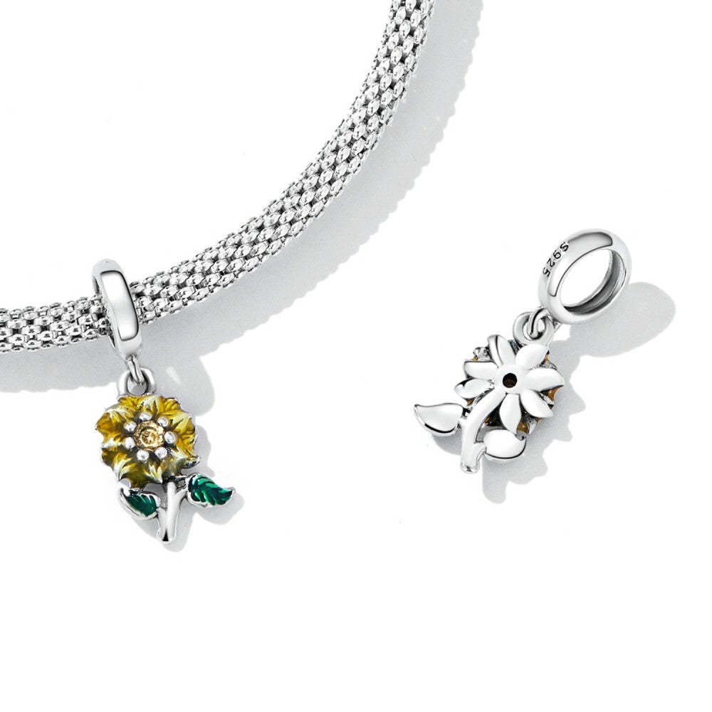 ciondolo pendente girasole con zirconi gialli in argento sterling 925 yb2490
