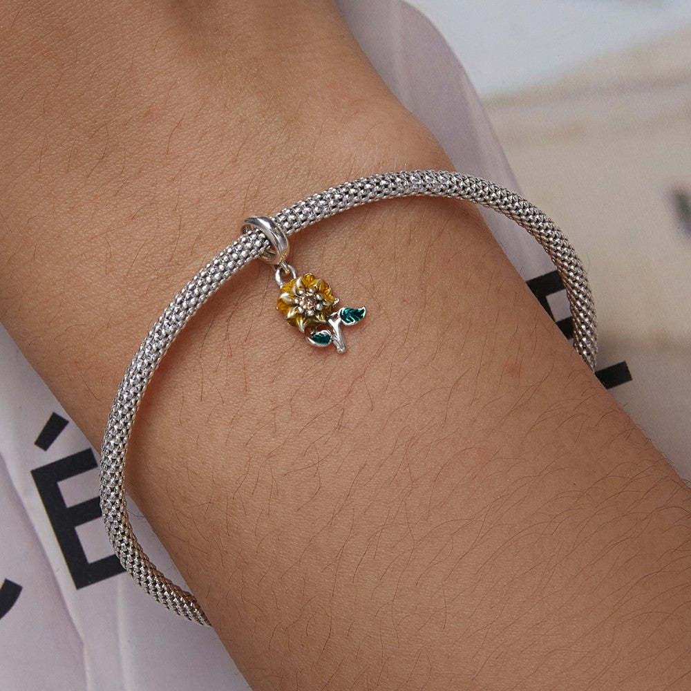 ciondolo pendente girasole con zirconi gialli in argento sterling 925 yb2490