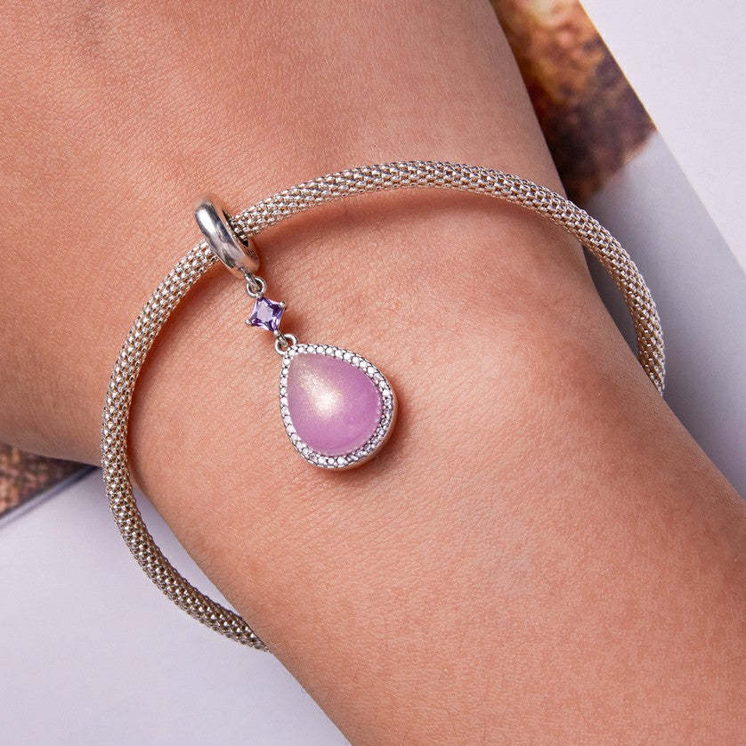 ciondolo pendente goccia d'acqua rosa in argento sterling 925 yb2494