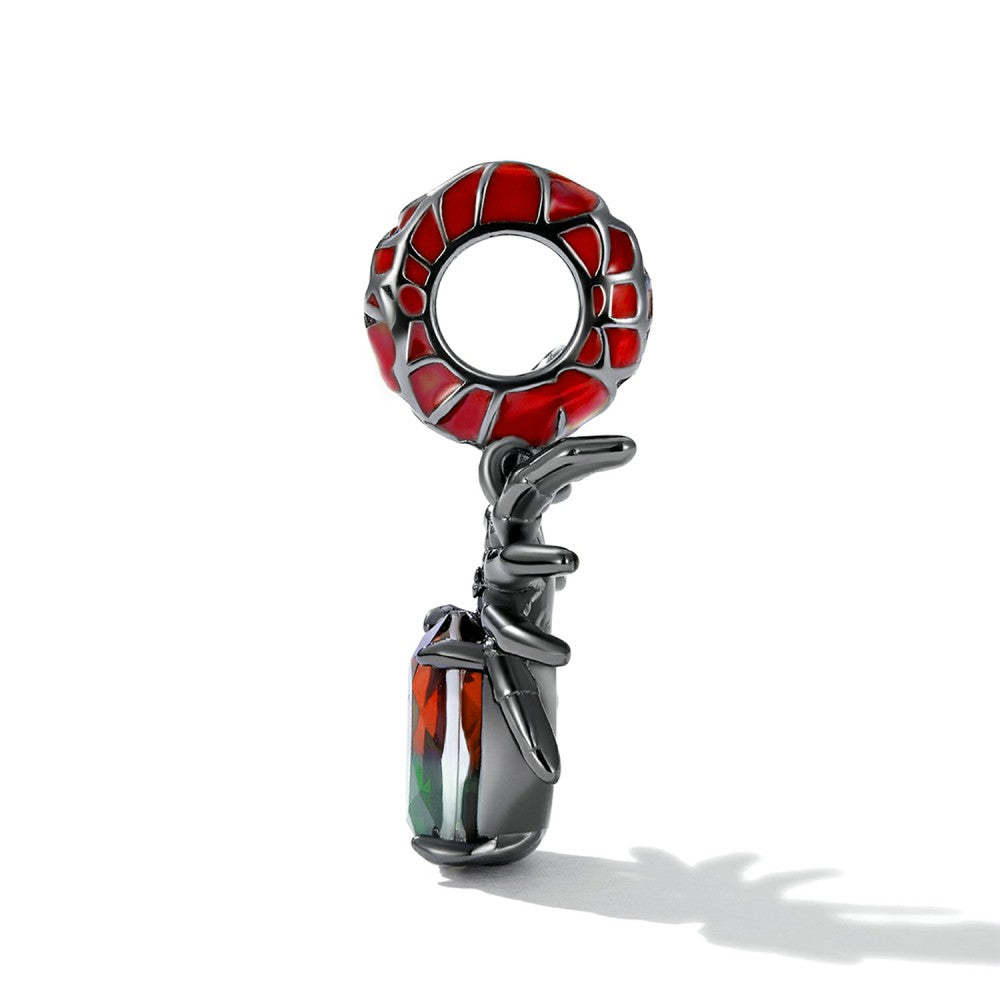 ciondolo pendente ragno scuro nero e rosso in argento sterling 925 yb2495