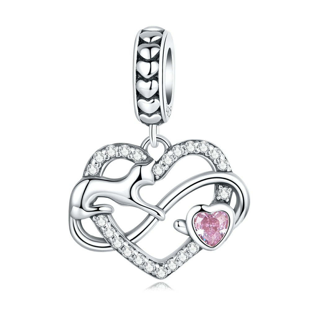 Ciondolo pendente a forma di cuore con gattino in argento sterling 925 yb2500