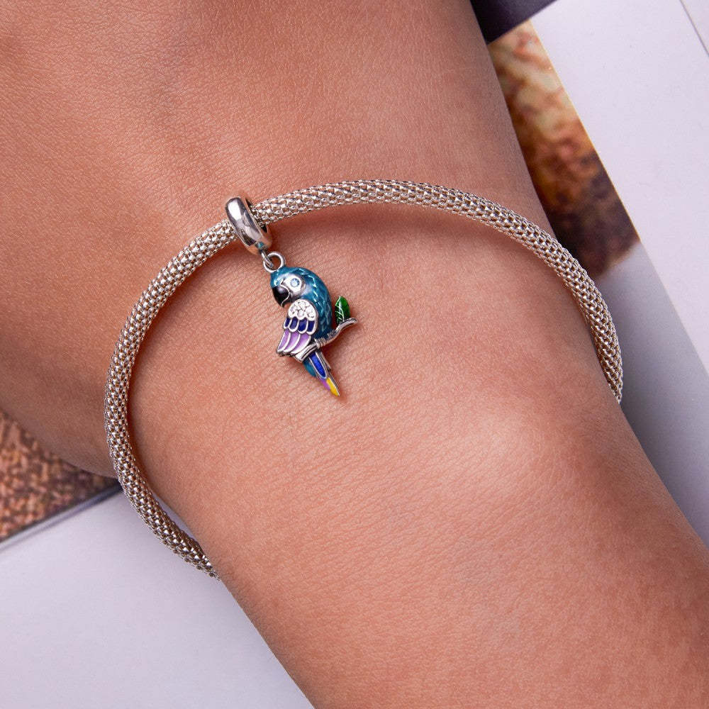 Ciondolo pendente pappagallo blu in argento sterling 925 yb2508