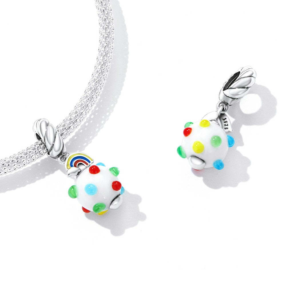 ciondolo pendente in vetro con punti colorati, argento sterling 925 yb2510