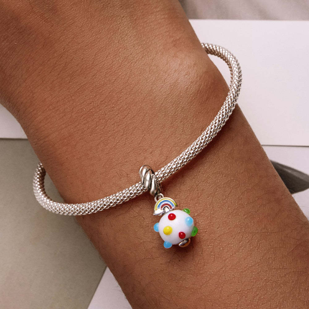 ciondolo pendente in vetro con punti colorati, argento sterling 925 yb2510
