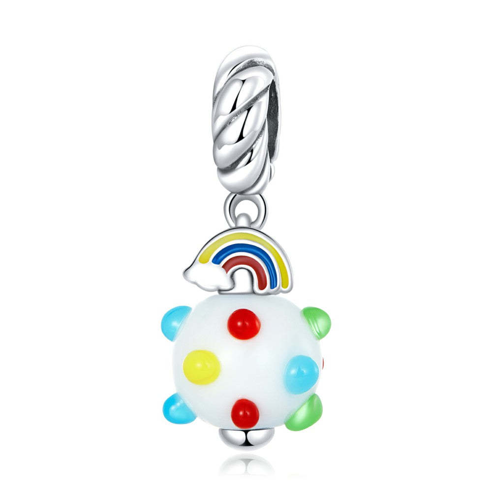 ciondolo pendente in vetro con punti colorati, argento sterling 925 yb2510