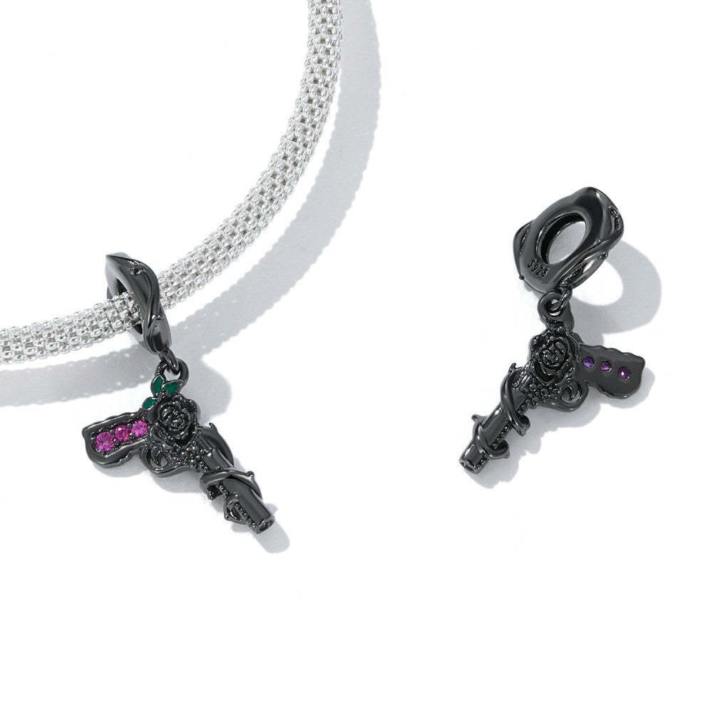 Ciondolo pendente pistola rosa nera in argento sterling 925 yb2518
