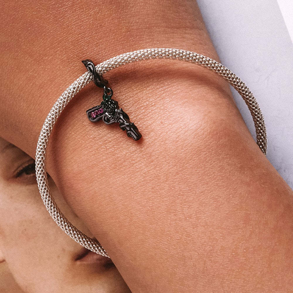 Ciondolo pendente pistola rosa nera in argento sterling 925 yb2518
