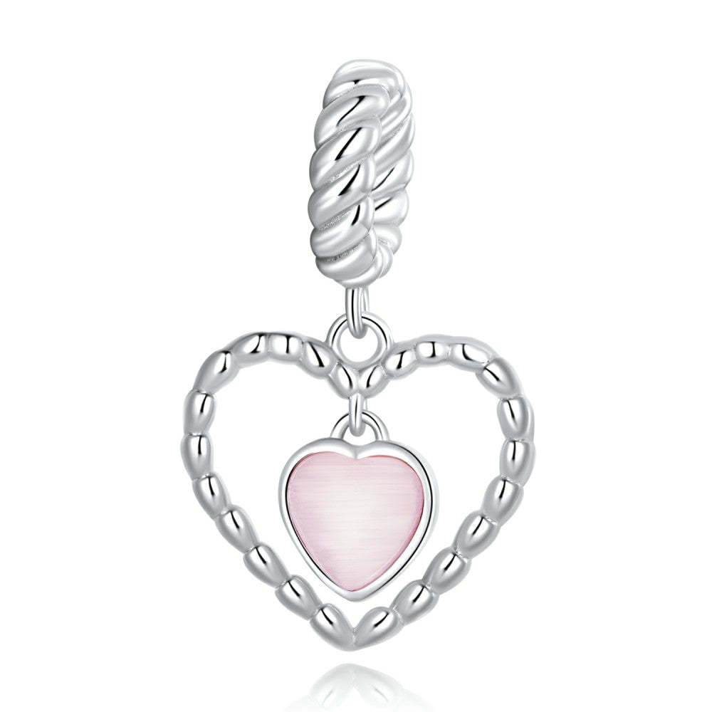ciondolo pendente cuore rosa nel cuore in argento sterling 925 yb2524