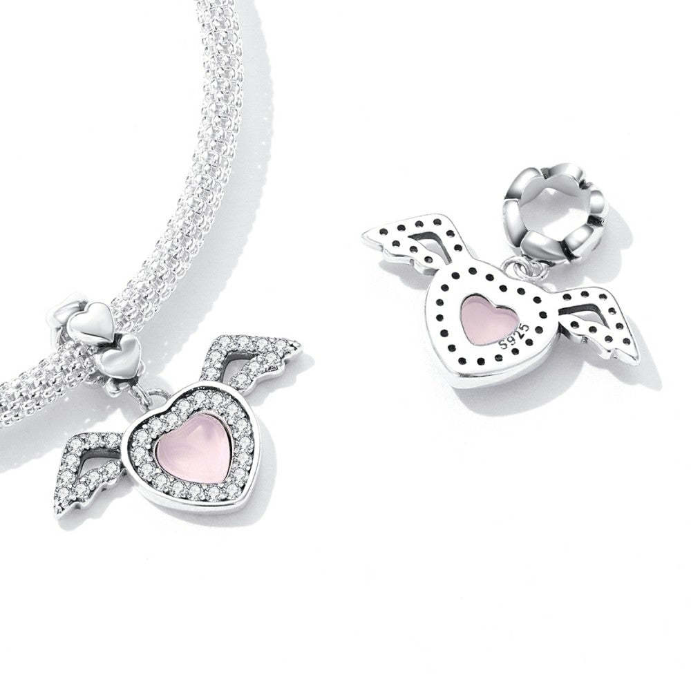 ciondolo pendente cuore rosa con ali in argento sterling 925 yb2525