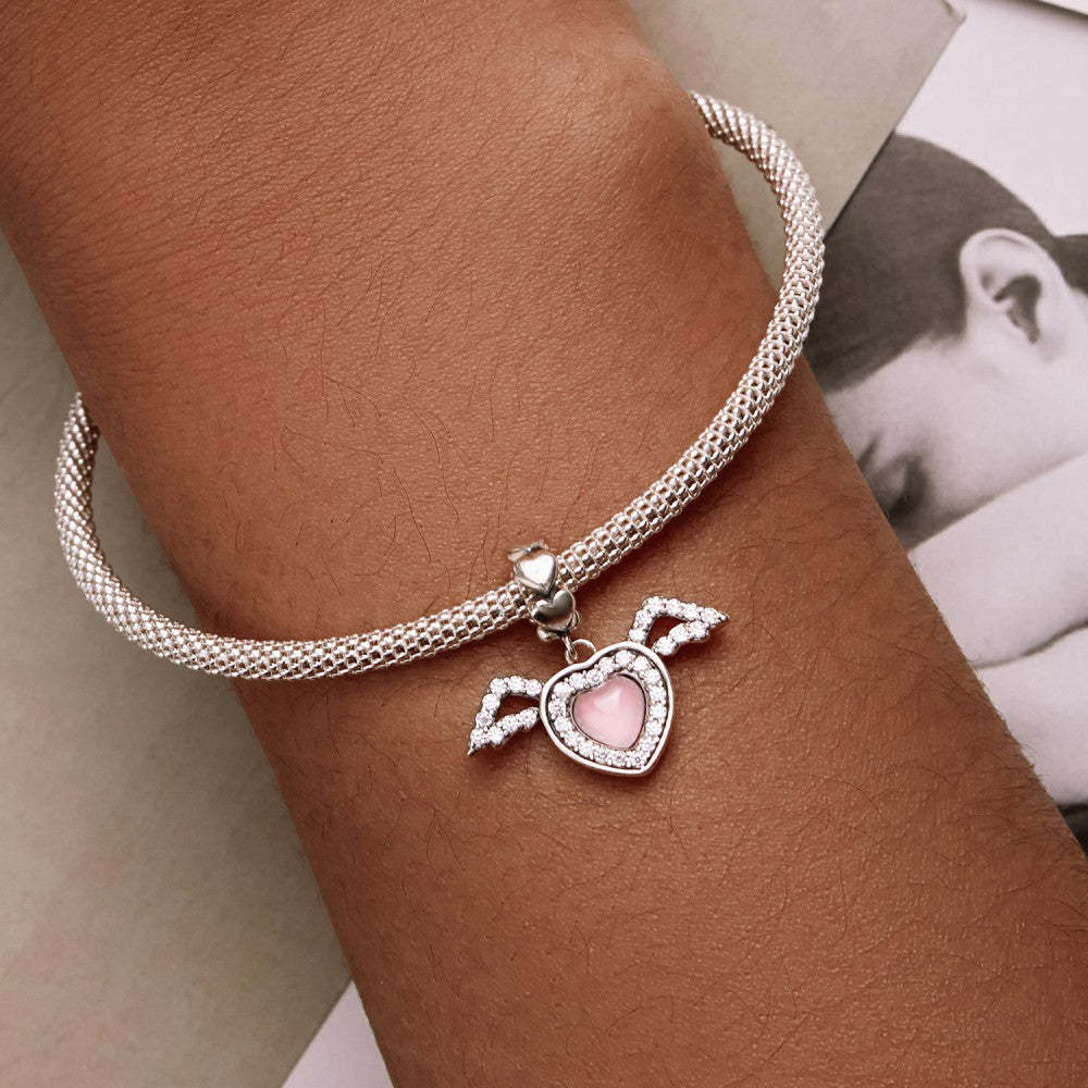 ciondolo pendente cuore rosa con ali in argento sterling 925 yb2525