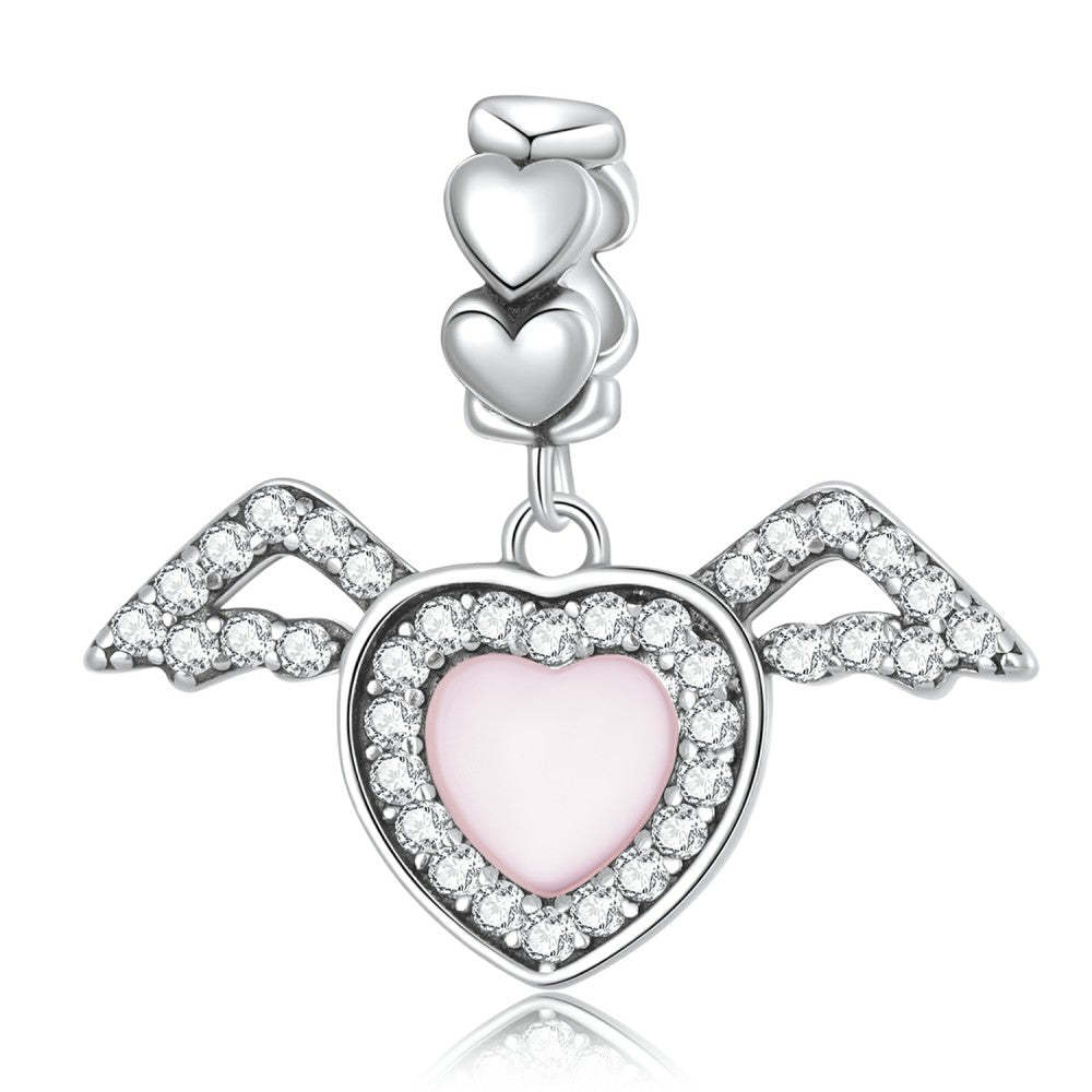 ciondolo pendente cuore rosa con ali in argento sterling 925 yb2525
