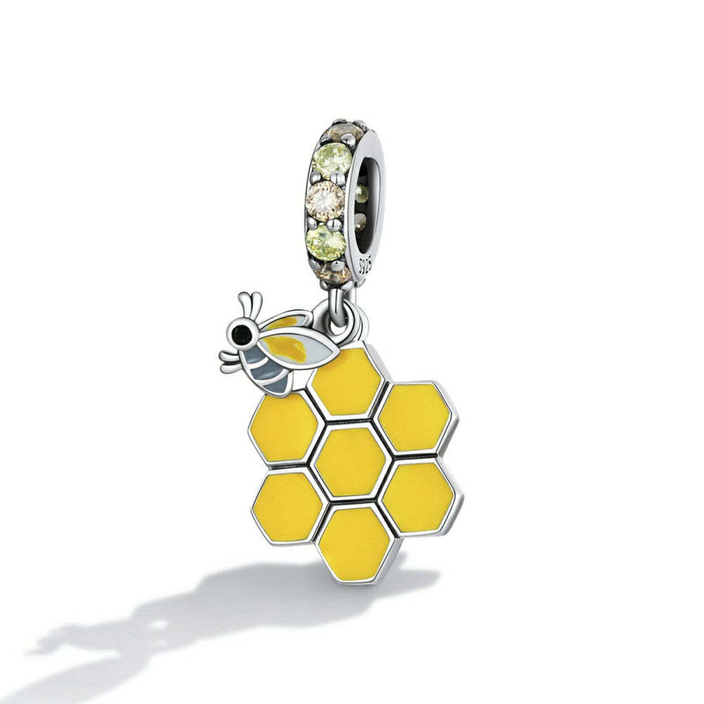 ciondolo pendente ape gialla e fiore in argento sterling 925 yb2545