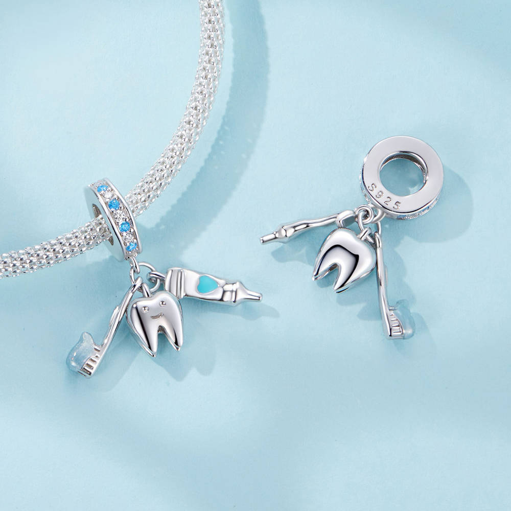 Set Di Ciondoli In Tre Pezzi Per Spazzolatura Dei Denti Con Ciondolo Pendente In Argento - soufeelit