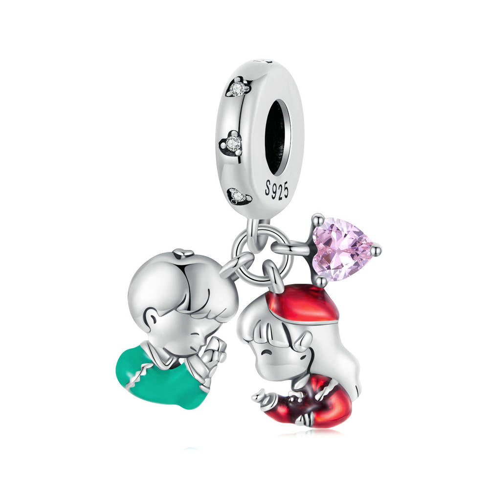 Ciondolo Con Ciondolo Bambina E Ragazzino, Ciondolo In Argento, Regali Di Natale - soufeelit