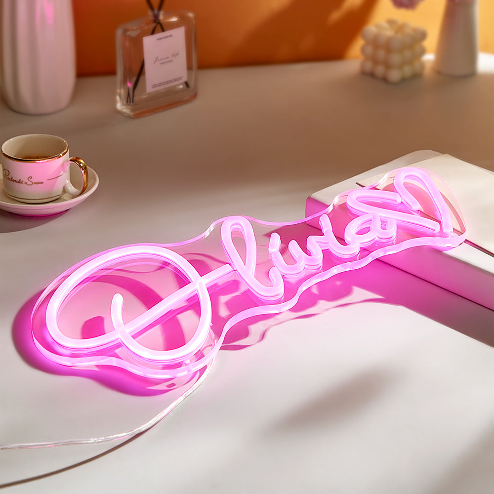 Lampada Regolabile Rosa Con Nome Personalizzato, Insegna Al Neon Con Cuore D'amore Personalizzato, Decorazione Per La Camera Dei Bambini - soufeelit