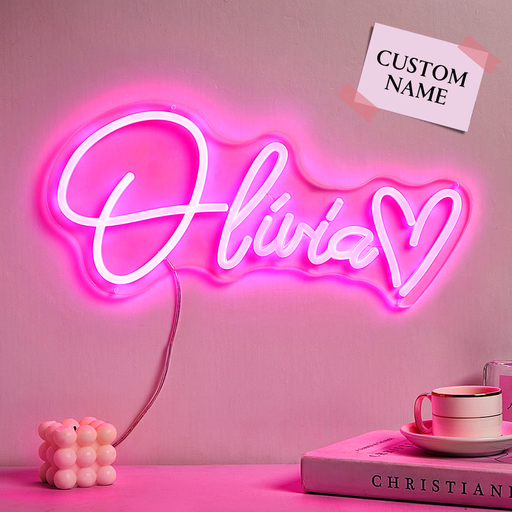 Lampada Regolabile Rosa Con Nome Personalizzato, Insegna Al Neon Con Cuore D'amore Personalizzato, Decorazione Per La Camera Dei Bambini - soufeelit