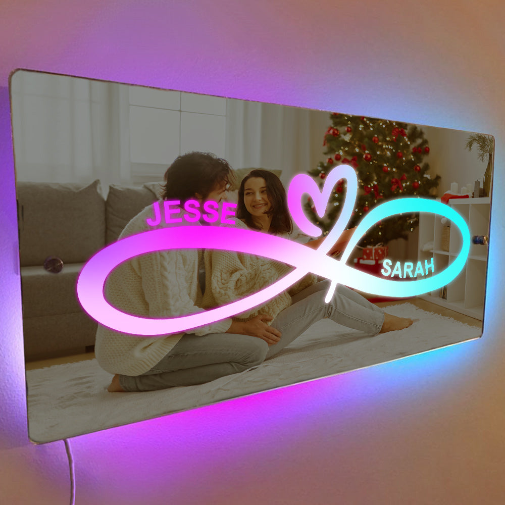 Regalo Personalizzato Per Coppia Con Cuore Infinito, Luce A Specchio Con Nome Personalizzato - soufeelit