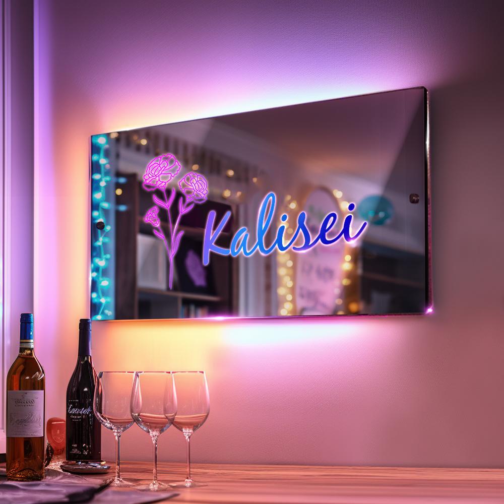 Nome Personalizzato E Selezione Compleanno Fiore Mese Natale Compleanno Specchio Insegna Specchi Da Parete Luminosi Personalizzati Illuminati A Led - soufeelit