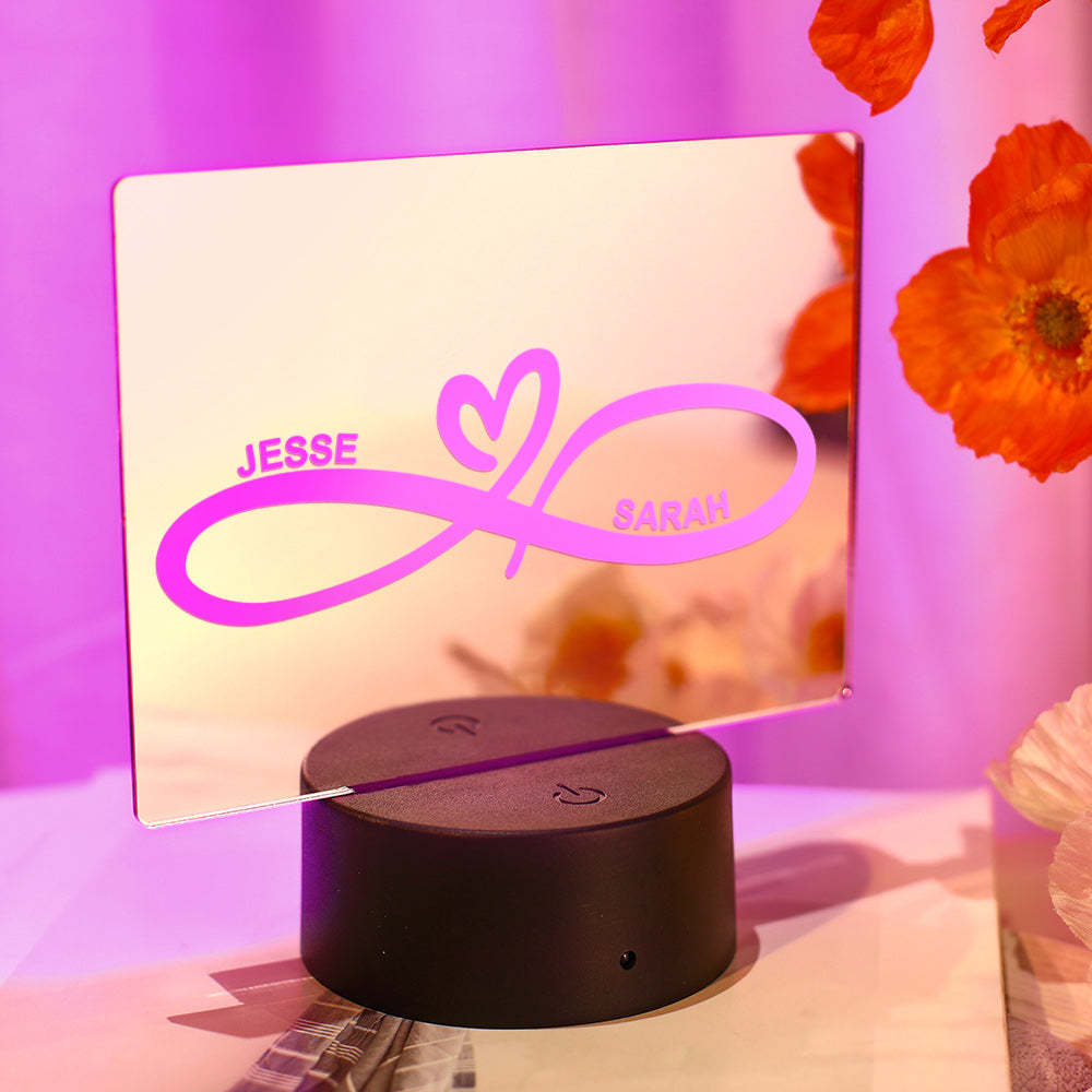Specchio Con Nome Personalizzato Lampada Colorata Infinity Heart Coppia Regalo - soufeelit