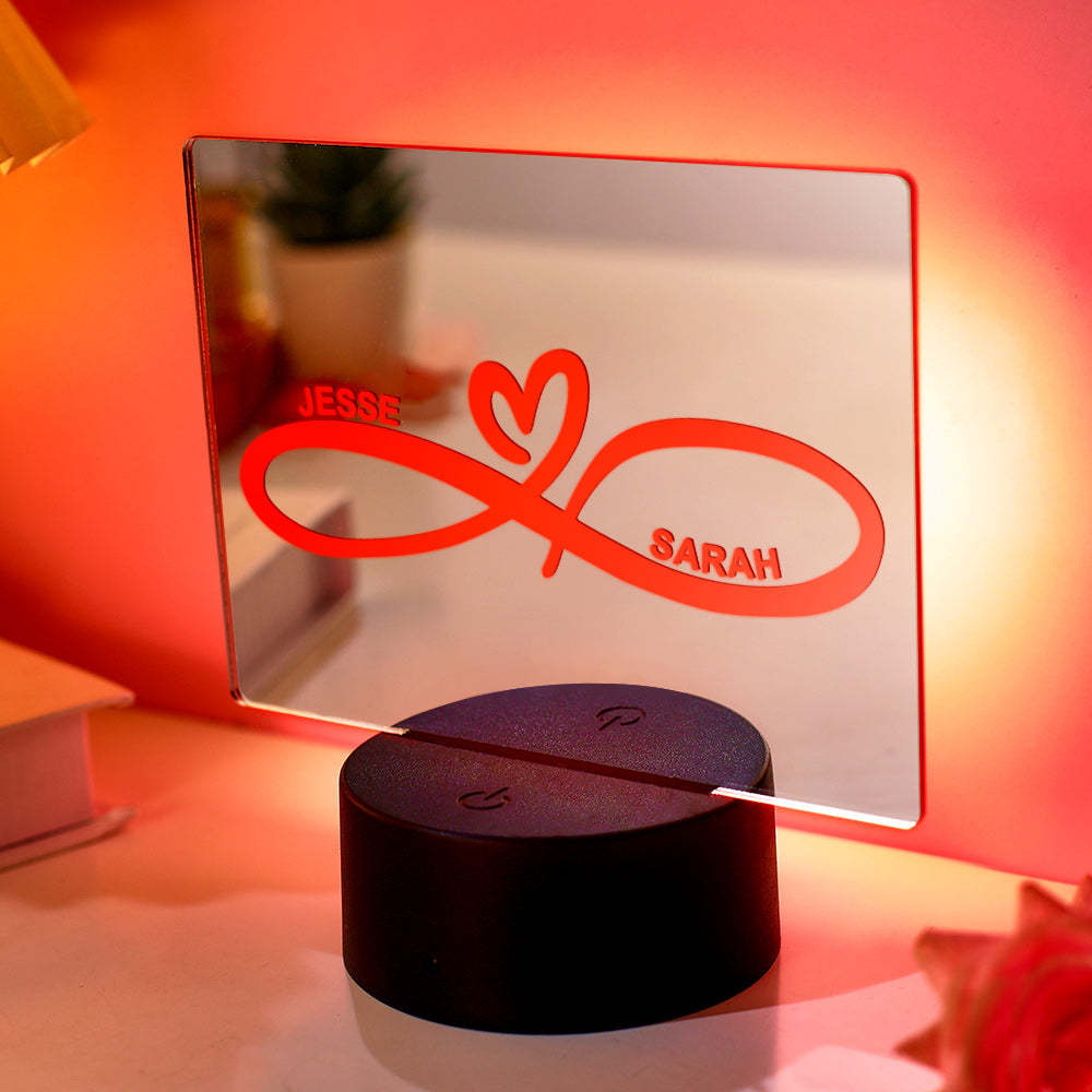 Specchio Con Nome Personalizzato Lampada Colorata Infinity Heart Coppia Regalo - soufeelit