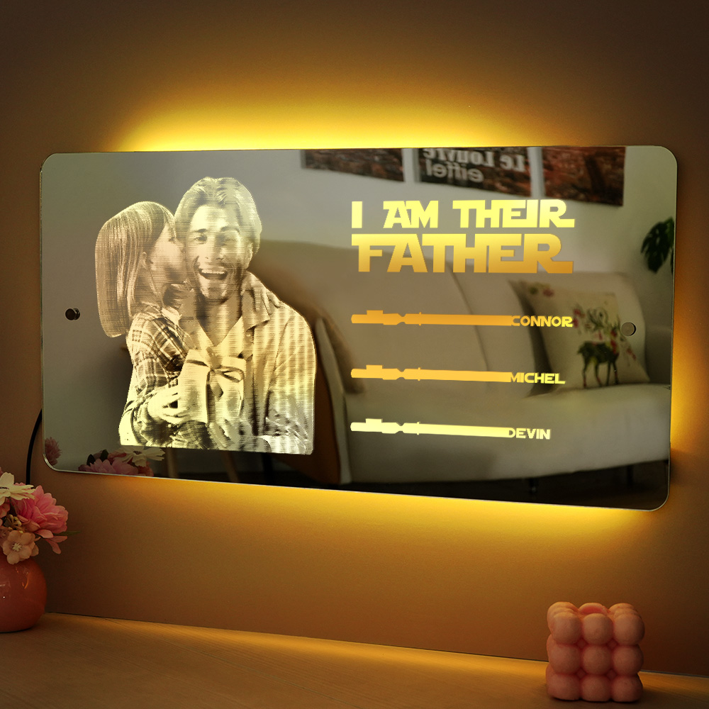 Targa A Specchio Saber Personalizzata, Con Nome Personalizzato, Luce Led Multicolore, Regalo Personalizzato Per La Festa Del Papà 'sono Il Loro Padre'