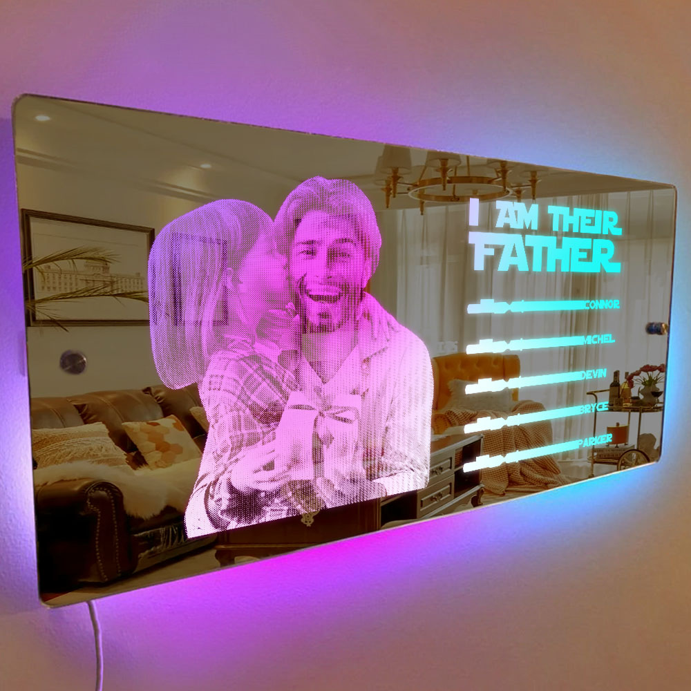 Targa A Specchio Saber Personalizzata, Con Nome Personalizzato, Luce Led Multicolore, Regalo Personalizzato Per La Festa Del Papà 'sono Il Loro Padre'