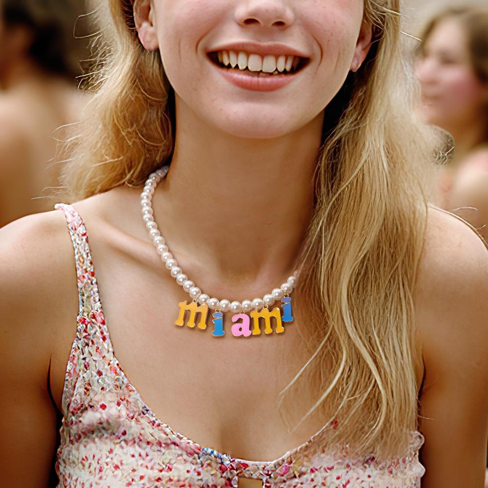 Collana Con Nome Personalizzato Collana Con Perle Di Moda Regalo Colorato Per Giovani - soufeelit