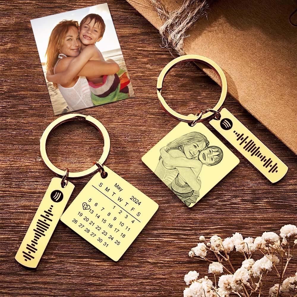 Portachiavi Con Calendario Personalizzato Giorno Speciale Foto Significativa Cuore Forma Quadrata Codice Musicale Portachiavi In ​​metallo Regalo Per La Mamma - soufeelit