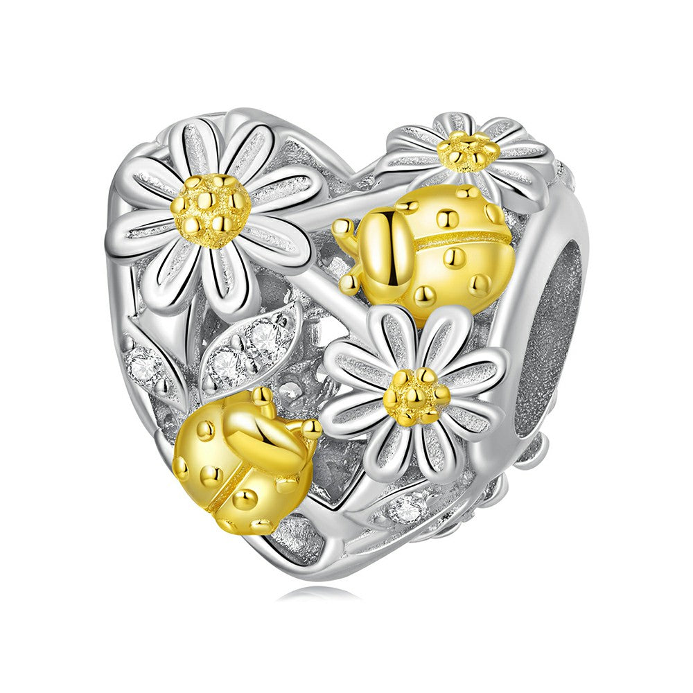 daisy ladybug yellow pattern charm 925 sterling silver xs2078