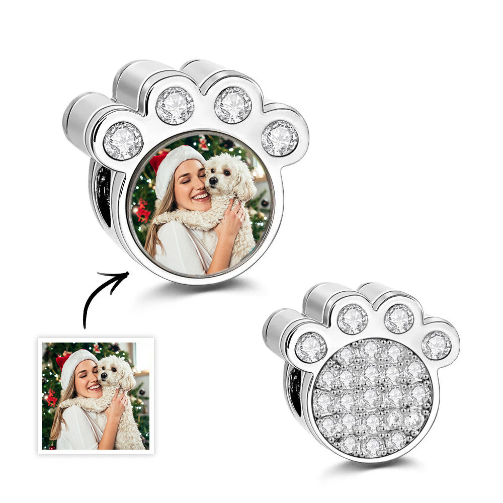 Ciondolo Personalizzato Con Foto Della Zampa Del Braccialetto. Ciondolo Con Immagine Personalizzata. Perlina Con Foto Di Animale Domestico Carino, Adatto Per Collana, Braccialetto, Regalo Di Anniversario Per Natale - soufeelit