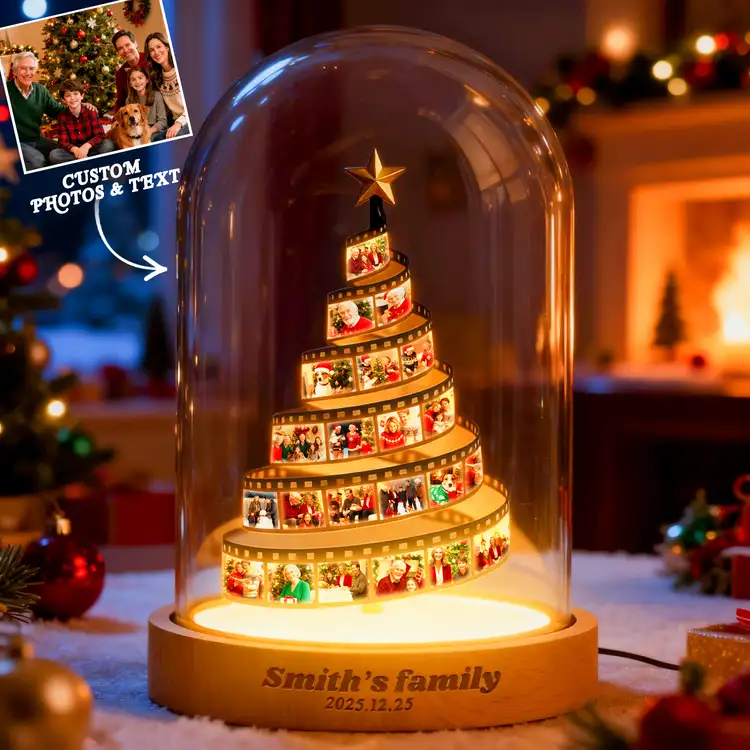 Pellicola Fotografica Personalizzata, Albero Di Natale, Luce Notturna, Ricordo Di Famiglia Personalizzato Con Base Incisa, Regalo Di Natale - soufeelit