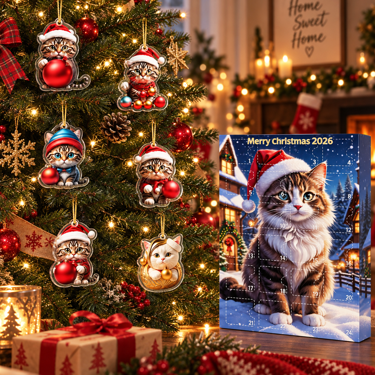 Calendario Dell'Avvento Con Simpatici Gattini – Set Di 24 Ornamenti In Acrilico Per Decorazioni Natalizie E Regali. - soufeelit