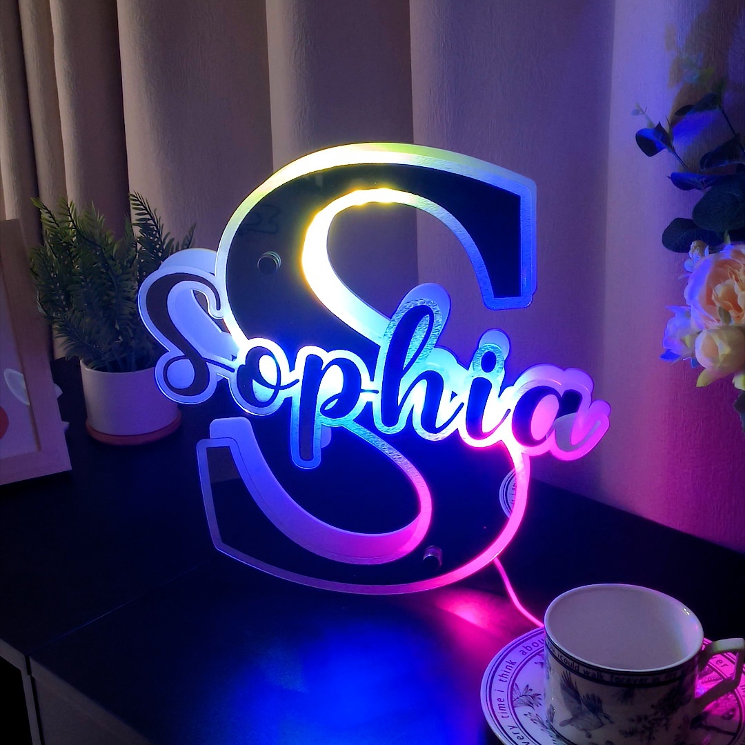 Nome Personalizzato Lettera Specchio Luce Nome Specchio Insegna Personalizzata Illuminata A Led Illuminata Per Camera Da Letto Regalo Per Bambini - soufeelit