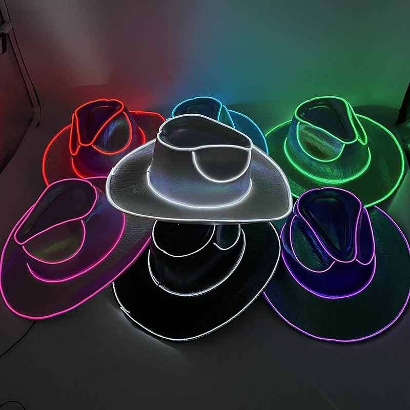 Cappello Da Cowboy Luminoso A LED – Cappello Da Cowboy Con Paillettes E Luci LED Per Halloween, Cappello Luminoso A 7 Colori Per Feste, Festival, Rave E Feste Notturne - soufeelit