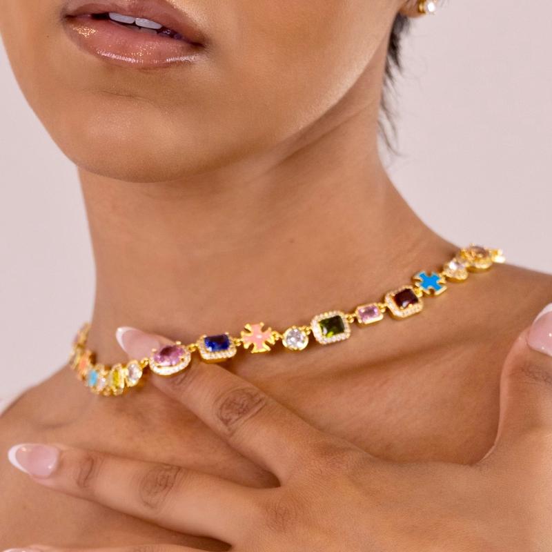 Collana Di Diamanti Bracciale Geometrico Bracciale Regolabile Con Pietre Preziose Colorate Collana Estiva Di Gioielli Con Dopamina - soufeelit