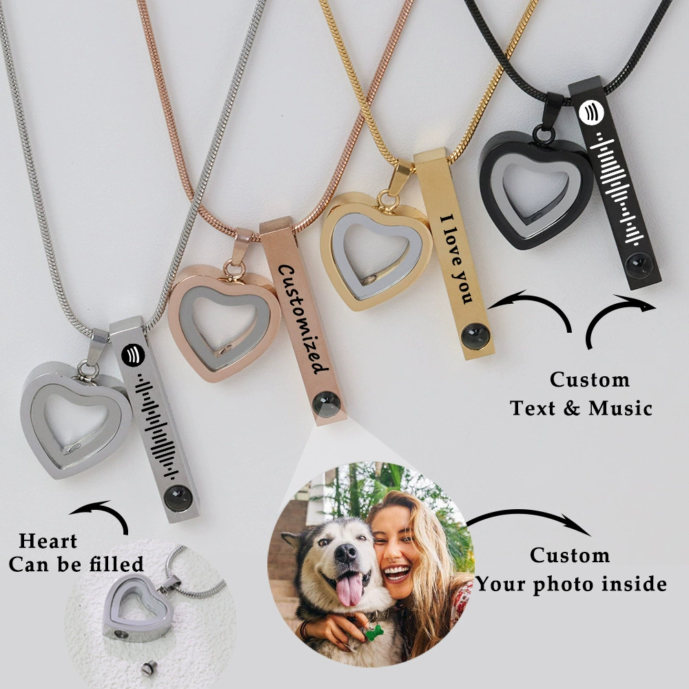 Collana Con Proiezione Di Ceneri Di Animali Domestici, Collana Con Codice Spotify, Ciondolo In Vetro, Collana Con Urna A Forma Di Cuore, Foto Personalizzata, Collana In Acciaio Inossidabile Per Amanti Degli Animali Domestici - soufeelit